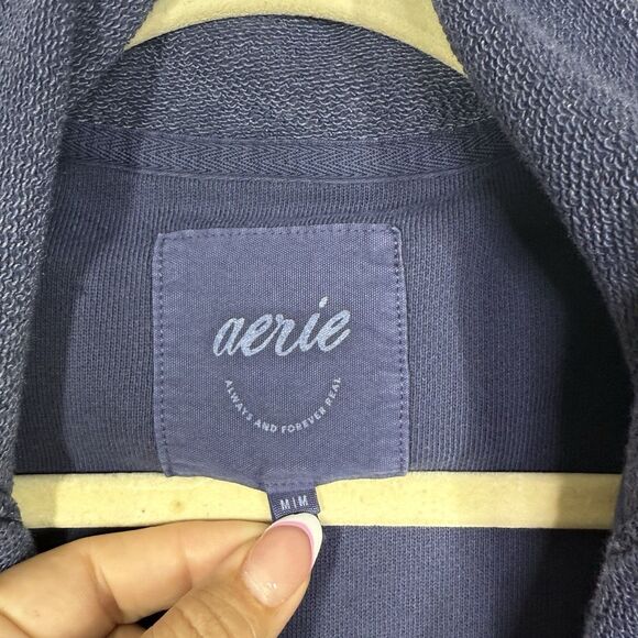 Aerie Oversized Crop Pullover Sweater Women Medium Blue Dolman Knit Activewear - Picture 6 of 10